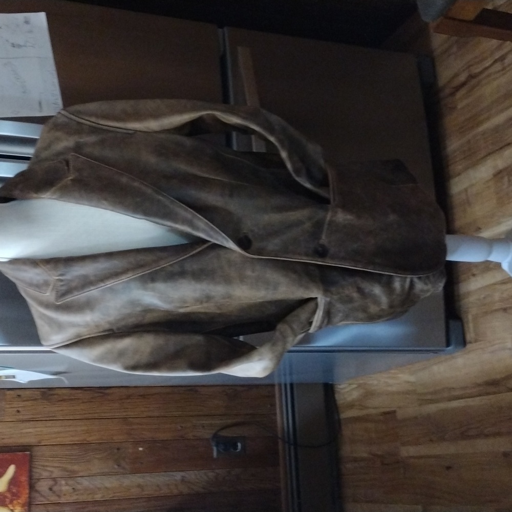 MEN'S M KENNETH COLE REACTION BROWN WASHED OUT AWESOME GRUNGE LOOK LEATHER COAT